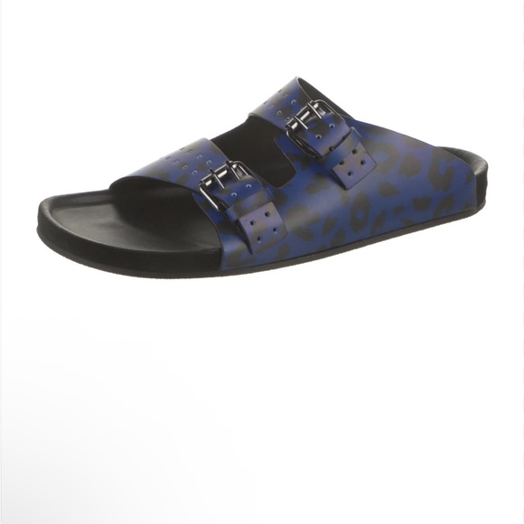 The Kooples Blue Leopard Print Slide Sandals Men Size FR 43 / US 9 / Women 10.5